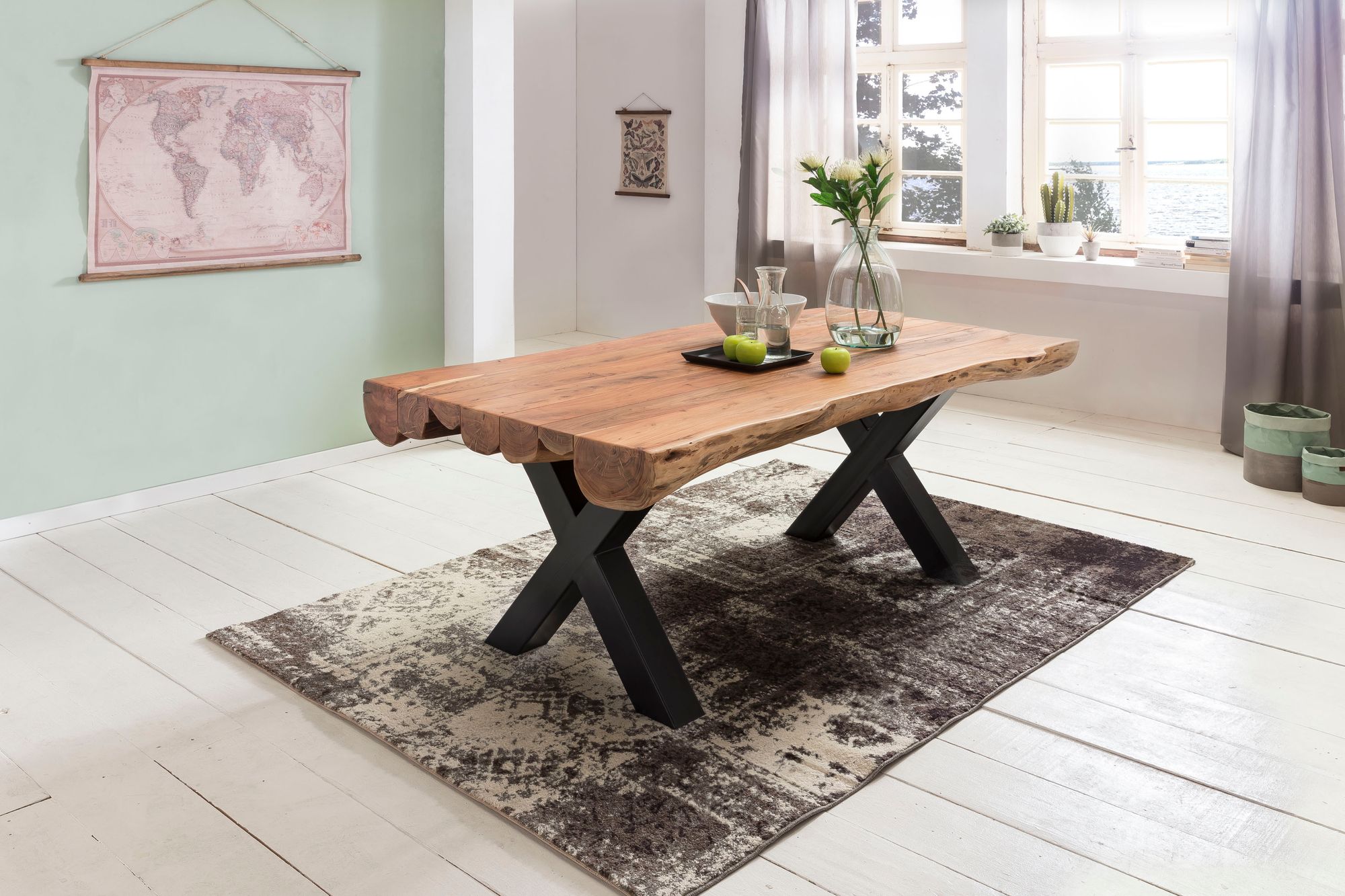 WOHNLING Esszimmertisch 200 x 100 Akazie Vollholz Esstisch Baumstamm Küchentisch – Ansicht 4