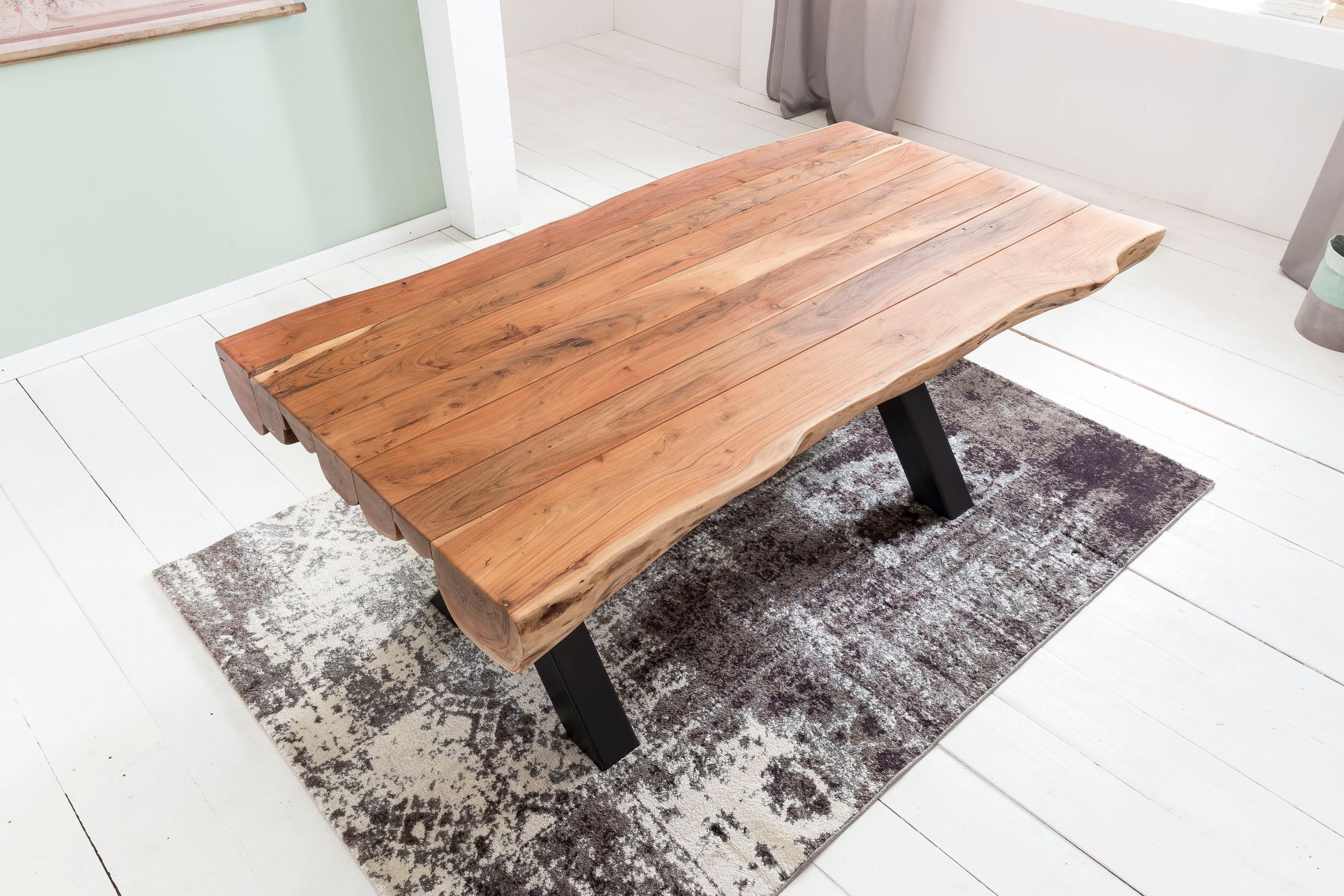 WOHNLING Esszimmertisch 200 x 100 Akazie Vollholz Esstisch Baumstamm Küchentisch – Ansicht 5