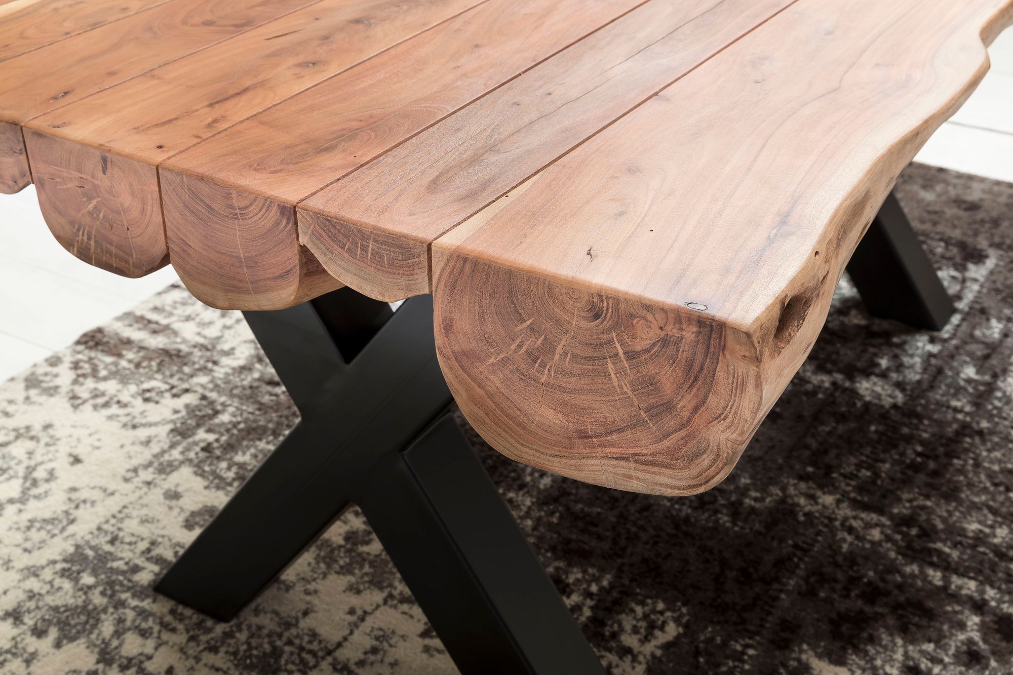WOHNLING Esszimmertisch 200 x 100 Akazie Vollholz Esstisch Baumstamm Küchentisch – Ansicht 6