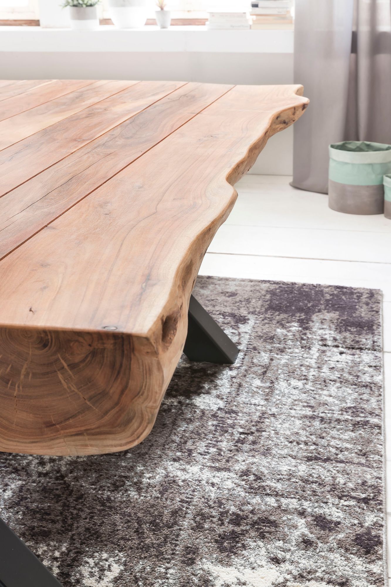 WOHNLING Esszimmertisch 200 x 100 Akazie Vollholz Esstisch Baumstamm Küchentisch – Ansicht 8