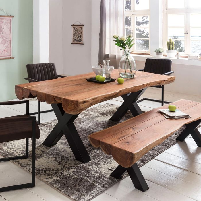 WOHNLING Esszimmertisch 200 x 100 Akazie Vollholz Esstisch Baumstamm Küchentisch