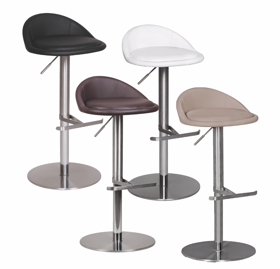 FineBuy Barhocker Edelstahl höhenverstellbare Sitzhöhe 54-79 cm, Design Barstuhl mit Rückenlehne, Bistrohocker Barsitz Gepolstert, Thekenhocker 360° Drehbar, Tresenstuhl Modern | Farbe: Braun