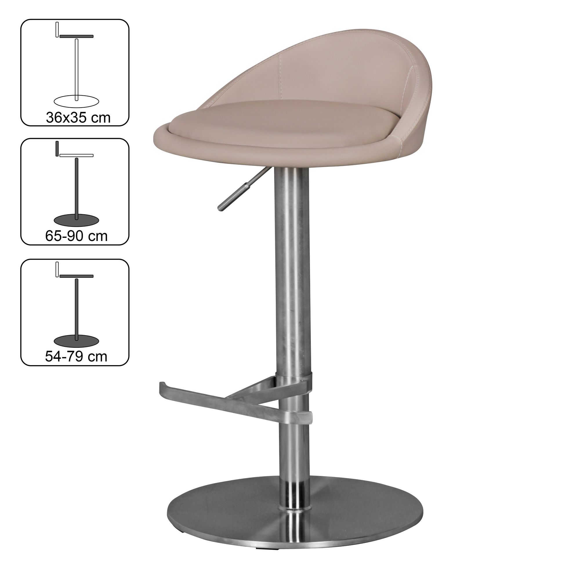 FineBuy Barhocker Edelstahl höhenverstellbare Sitzhöhe 54-79 cm, Design Barstuhl mit Rückenlehne, Bistrohocker Barsitz Gepolstert, Thekenhocker 360° Drehbar, Tresenstuhl Modern | Farbe: Braun