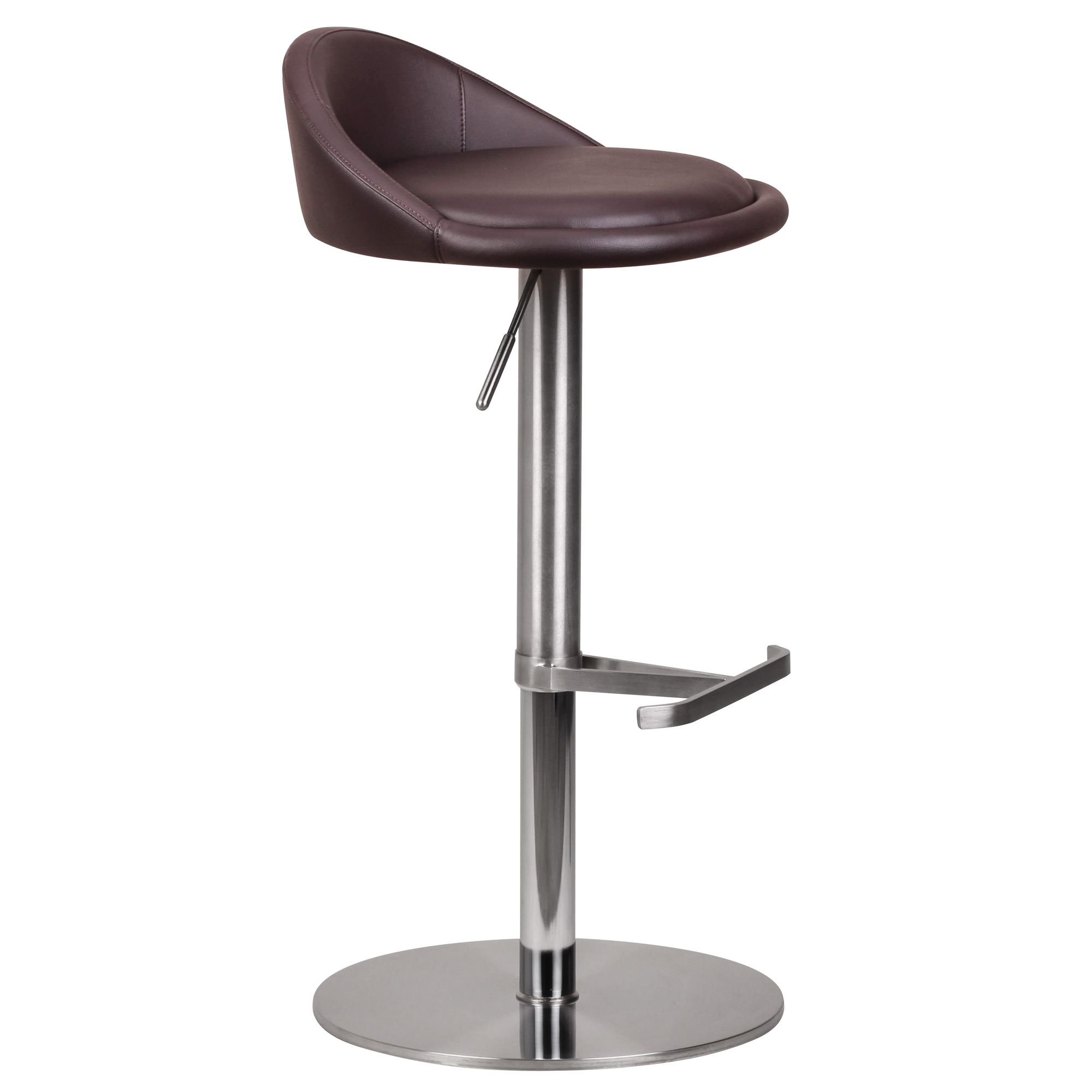 FineBuy Barhocker Edelstahl höhenverstellbare Sitzhöhe 54-79 cm, Design Barstuhl mit Rückenlehne, Bistrohocker Barsitz Gepolstert, Thekenhocker 360° Drehbar, Tresenstuhl Modern | Farbe: Braun