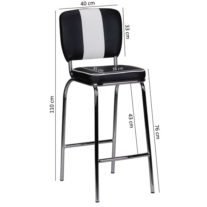 Barhocker American Diner Barstuhl 50er Jahre Retro Stuhl US Style Tresenstuhl – Maßzeichnung