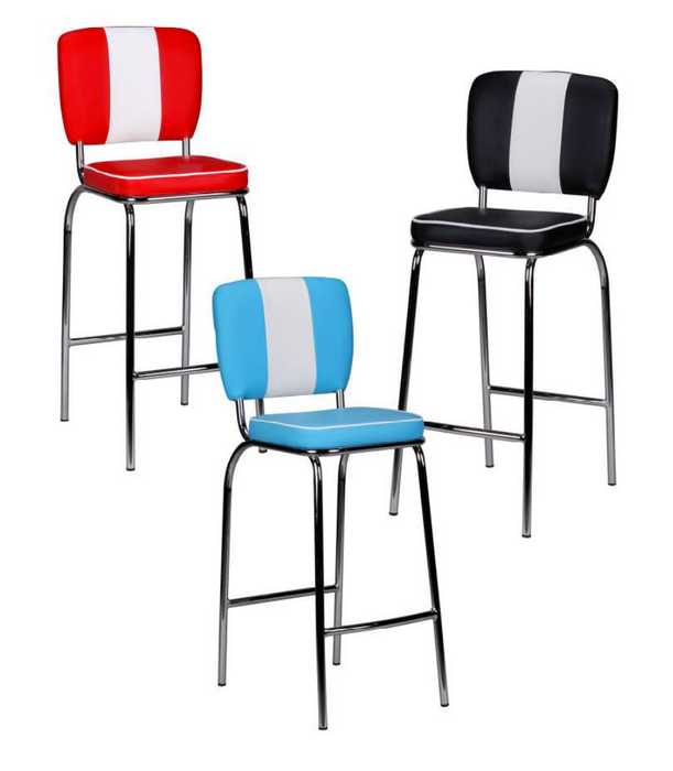 FineBuy 2er Set Barhocker American Diner 50er Jahre Retro Barstuhl, Sitzfläche mit Rücken-Lehne, Fußstütze, Sitzhöhe 76 cm 10556