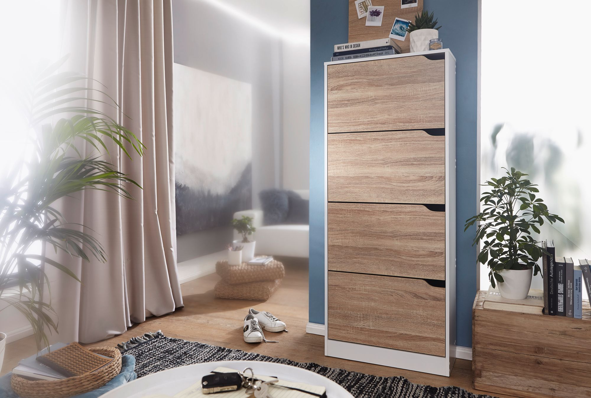 FineBuy Schuhkipper 4 Fächer 24 Paar Schuhe Schuhkommode Schuhschrank Sonoma – Ansicht 2