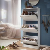 Schuhkipper mit 3 Fächern für 18 Paar Schuhe Schuhkommode Schuhschrank Holz Weiß – Ansicht 1