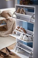Schuhkipper mit 3 Fächern für 18 Paar Schuhe Schuhkommode Schuhschrank Holz Weiß – Ansicht 4