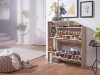 Schuhkipper Holz 2 Fächer Sonoma 12 Paar Schuhe Schuhschrank Schuhkommode – Ansicht 8