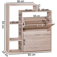 Schuhkipper Holz 2 Fächer Sonoma 12 Paar Schuhe Schuhschrank Schuhkommode – Ansicht 3