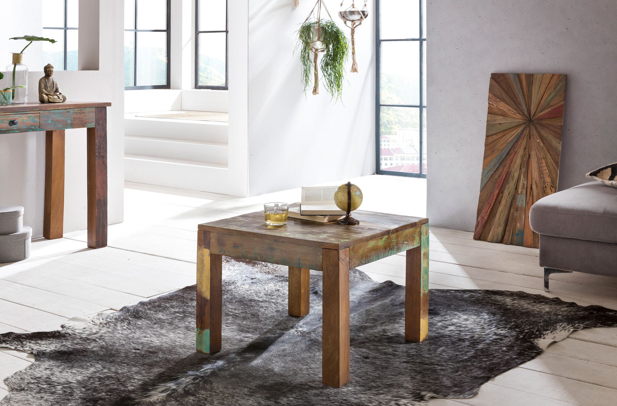 FineBuy Couchtisch KALKUTTA 60 x 47 x 60cm Beistelltisch Wohnzimmer Tisch Massiv – Ansicht 2