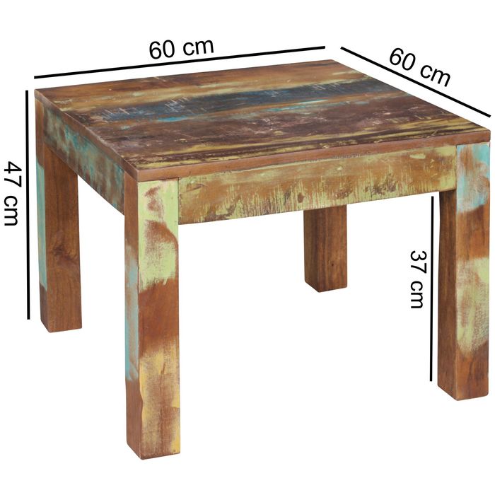 FineBuy Couchtisch KALKUTTA 60 x 47 x 60cm Beistelltisch Wohnzimmer Tisch Massiv – Maßzeichnung