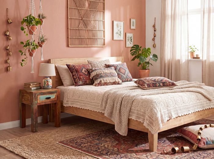 FineBuy Nachttisch KALKUTTA aus Mango Massivholz im Shabby Chic Design mit Schublade – kleiner Beistelltisch fürs Schlafzimmer oder Wohnzimmer, handgefertigte Nachtkonsole – 40x40x55 cm