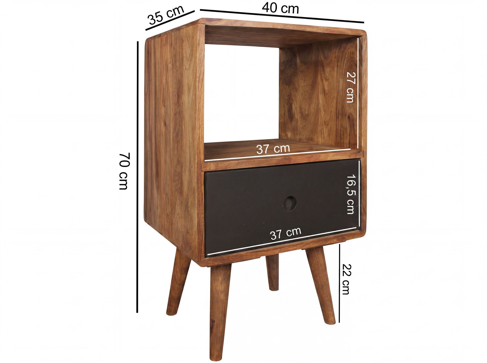 Retro Nachtkonsole + Schub Nachtschrank Holz Nachtkästchen Nachttisch Boxspring – Ansicht 3