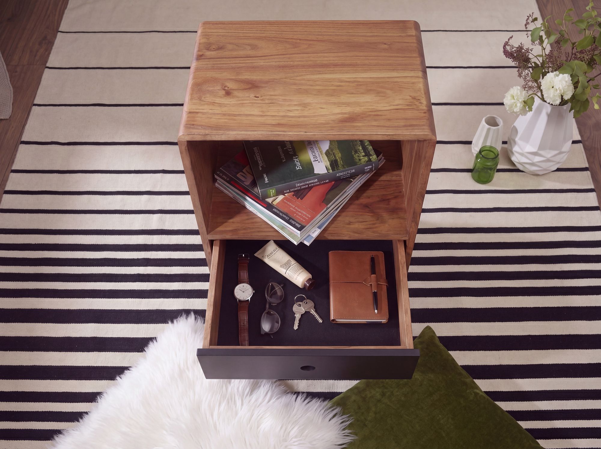 Retro Nachtkonsole + Schub Nachtschrank Holz Nachtkästchen Nachttisch Boxspring – Ansicht 4