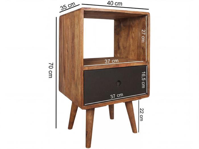 Retro Nachtkonsole + Schub Nachtschrank Holz Nachtkästchen Nachttisch Boxspring – Maßzeichnung