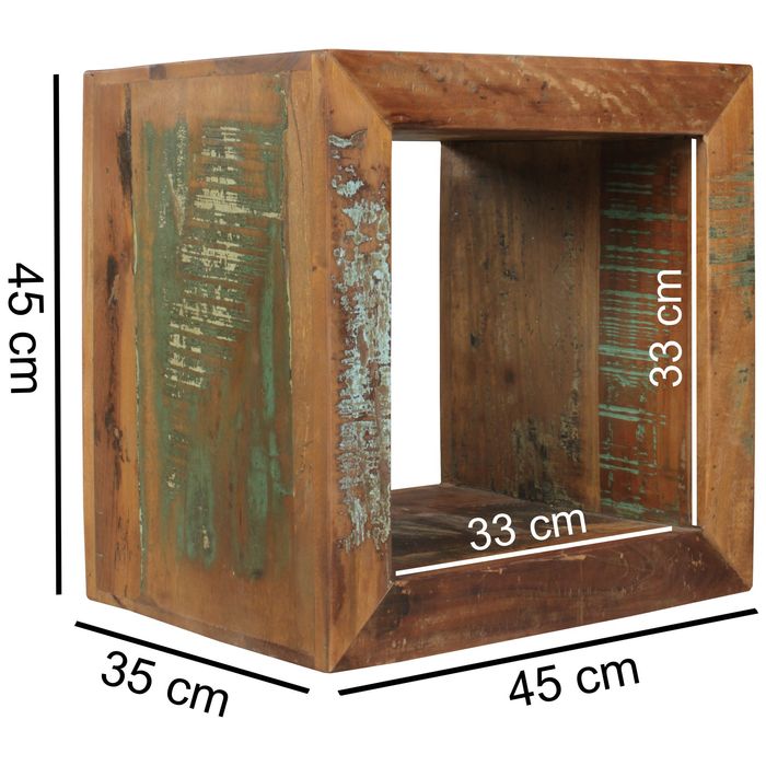 FineBuy Beistelltisch KALKUTTA 45 x 45 x 35 cm Wohnzimmertisch Cube Regal Tisch – Maßzeichnung