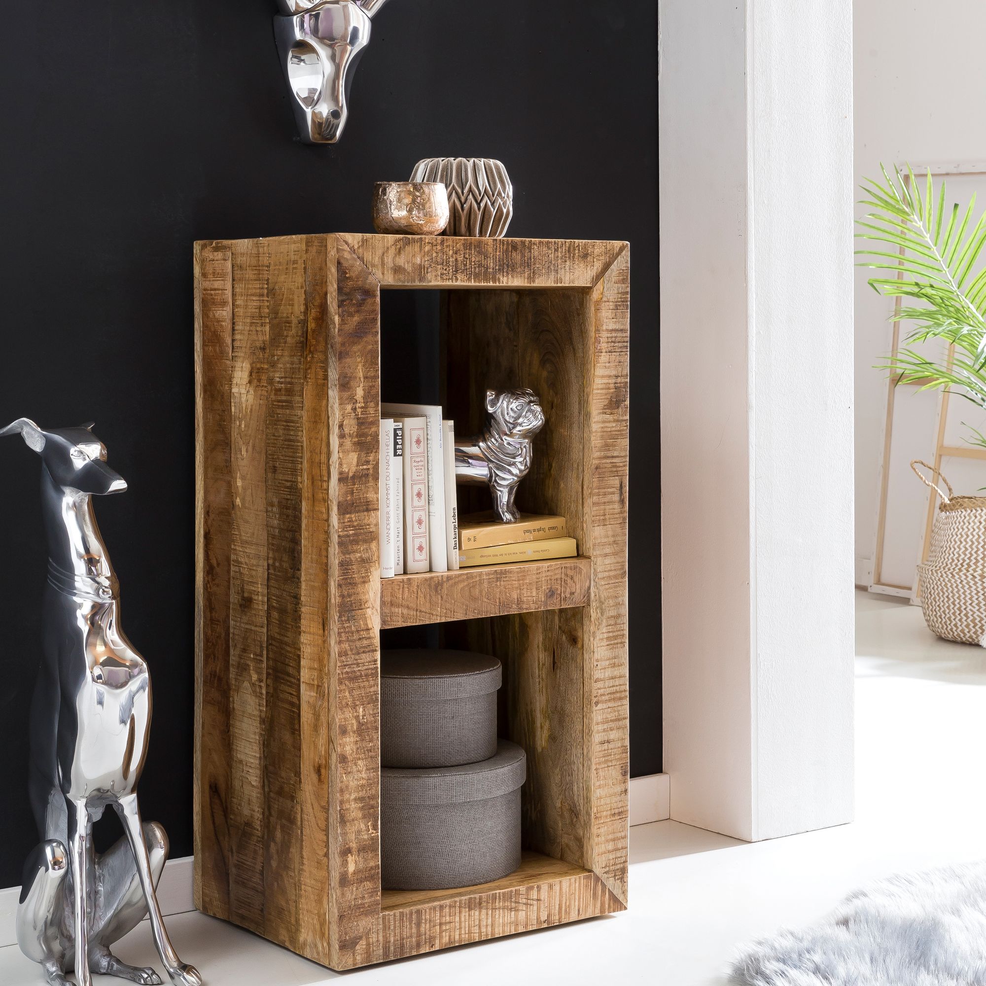 FineBuy Standregal 45 x 90 x 35 cm Bücherregal Mangoholz Beistelltisch Massiv – Ansicht 1