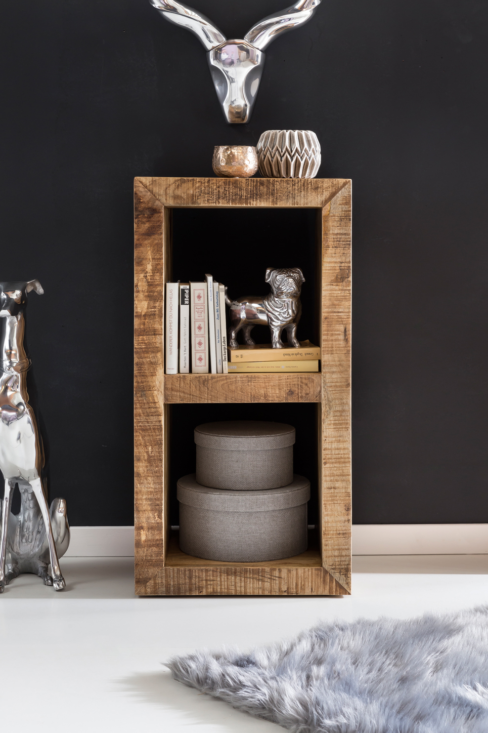 FineBuy Standregal 45 x 90 x 35 cm Bücherregal Mangoholz Beistelltisch Massiv – Ansicht 6