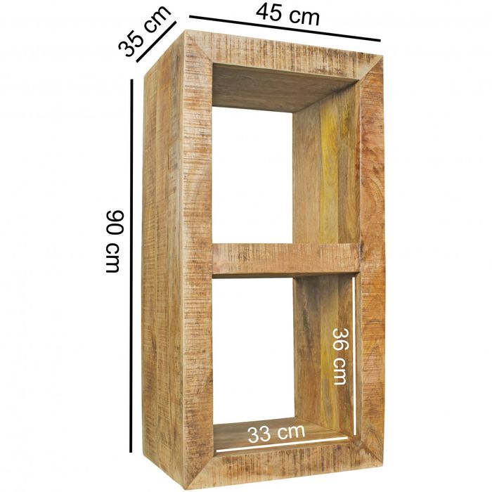 FineBuy Standregal 45 x 90 x 35 cm Bücherregal Mangoholz Beistelltisch Massiv – Maßzeichnung