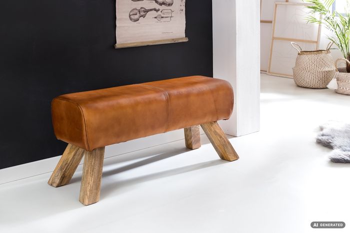 FineBuy Design Sitzhocker FB45549 Holz 90x30x43 cm Leder Modern Springbock, Lederhocker mit Holzbeinen, Massivholz Hocker mit Leder, Springbock Turnbank Gepolstert, Garderobenbank Echtes Leder 4250950266940