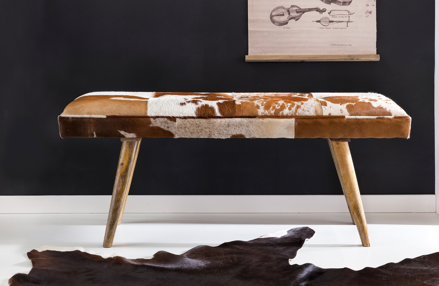 Sitzbank gepolstert 120cm Ziegenfell Garderobenbank Design Flurbank Bettbank – Ansicht 4