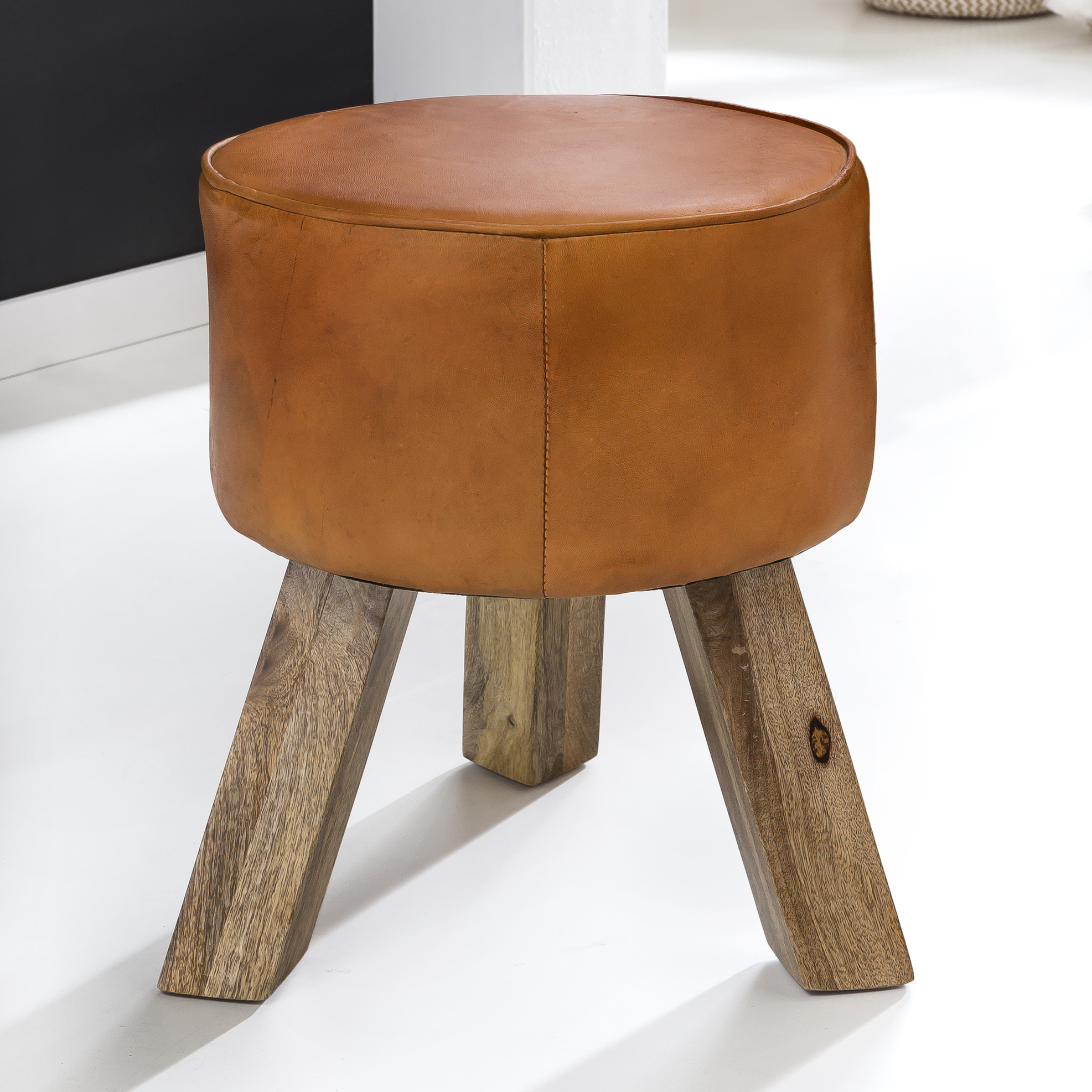 FineBuy Sitzhocker FB45553 Holz 37x45x37 cm Modern Design Hocker mit Leder – Ansicht 1