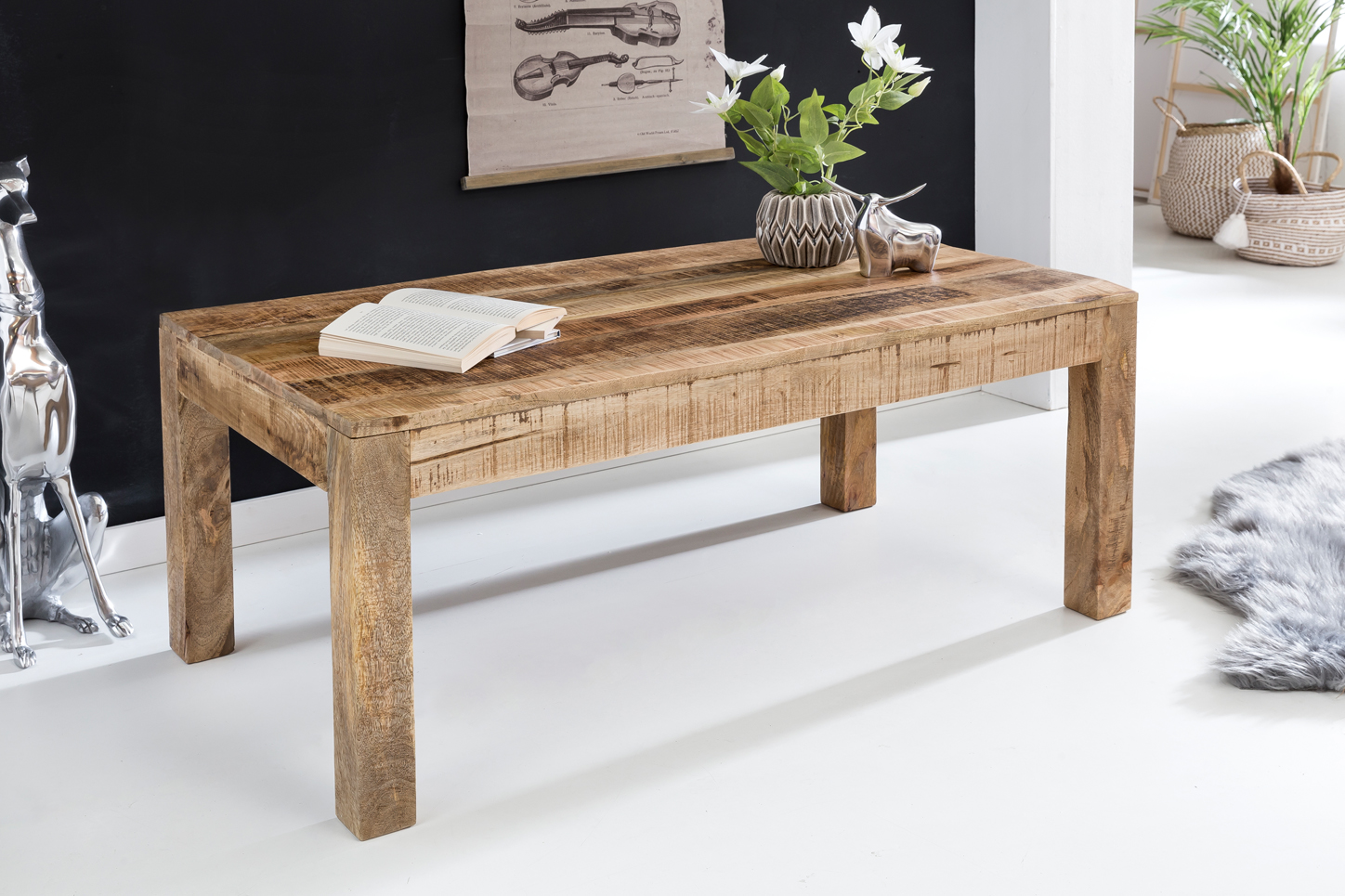 Couchtisch Mango Massivholz 110cm rechteckiger Wohnzimmertisch Landhausstil – Ansicht 2
