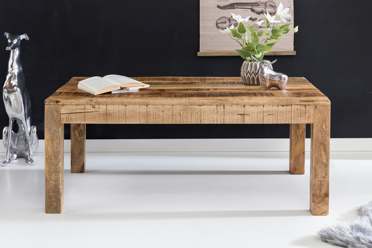 Couchtisch Mango Massivholz 110cm rechteckiger Wohnzimmertisch Landhausstil – Ansicht 7
