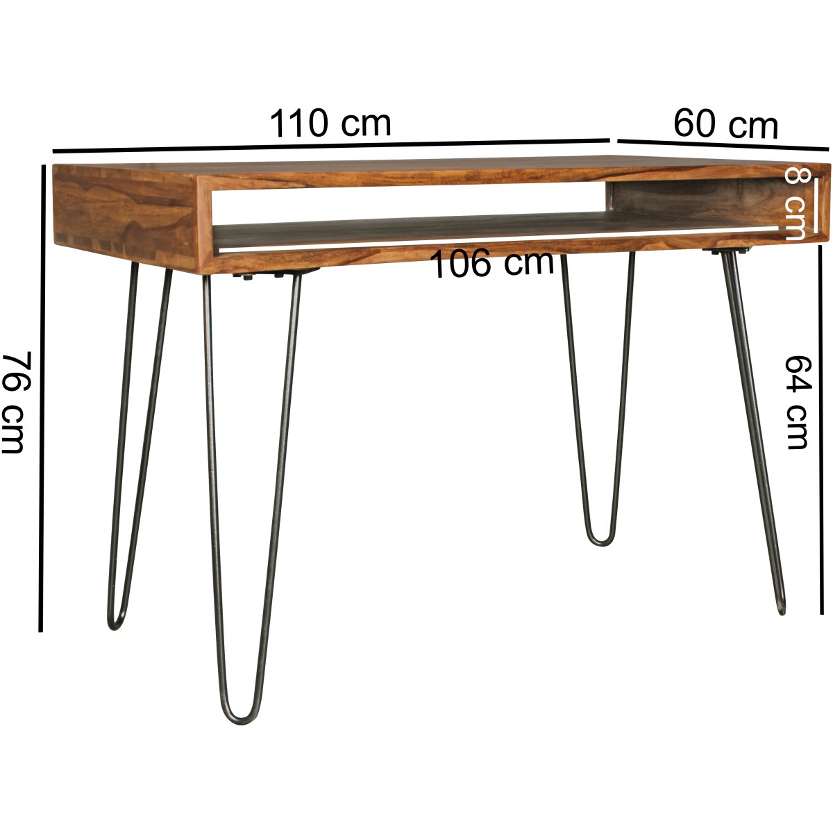 FineBuy Schreibtisch 110x60 cm Bürotisch Laptoptisch Massiv Holztisch Sheesham – Ansicht 3