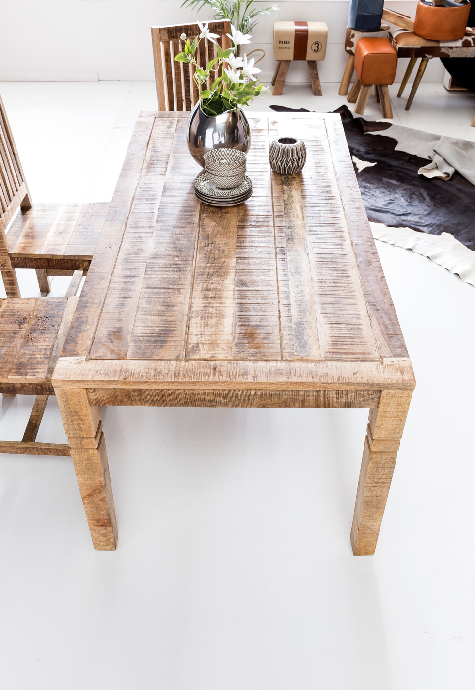 Esstisch 120cm Massivholz Natur Esszimmertisch Rustikaler Holztisch Küchentisch – Ansicht 4