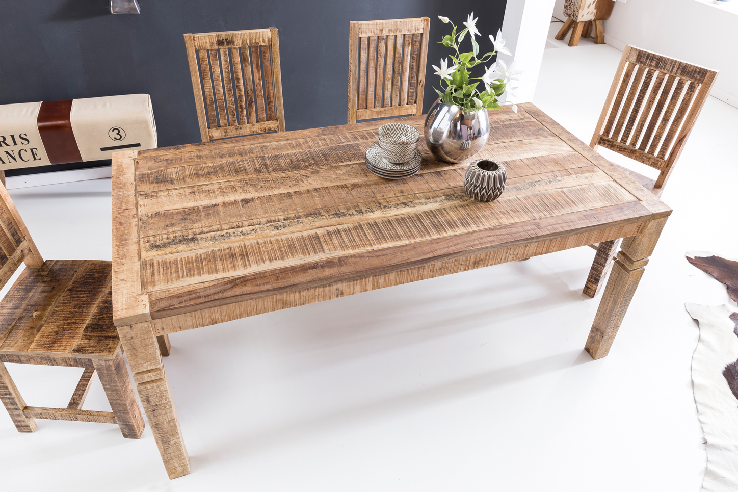 Esstisch 120cm Massivholz Natur Esszimmertisch Rustikaler Holztisch Küchentisch – Ansicht 5