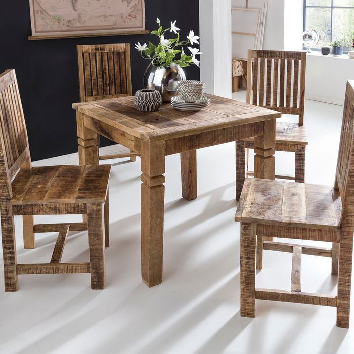 FineBuy Esszimmertisch FB45593 Braun 80 x 80 x 76 cm Mango Massivholz, Design Landhaus Esstisch Massiv, Tisch für Esszimmer Quadratisch, Küchentisch für 4 Personen, Holztisch Rustikal Klein 4250950267428