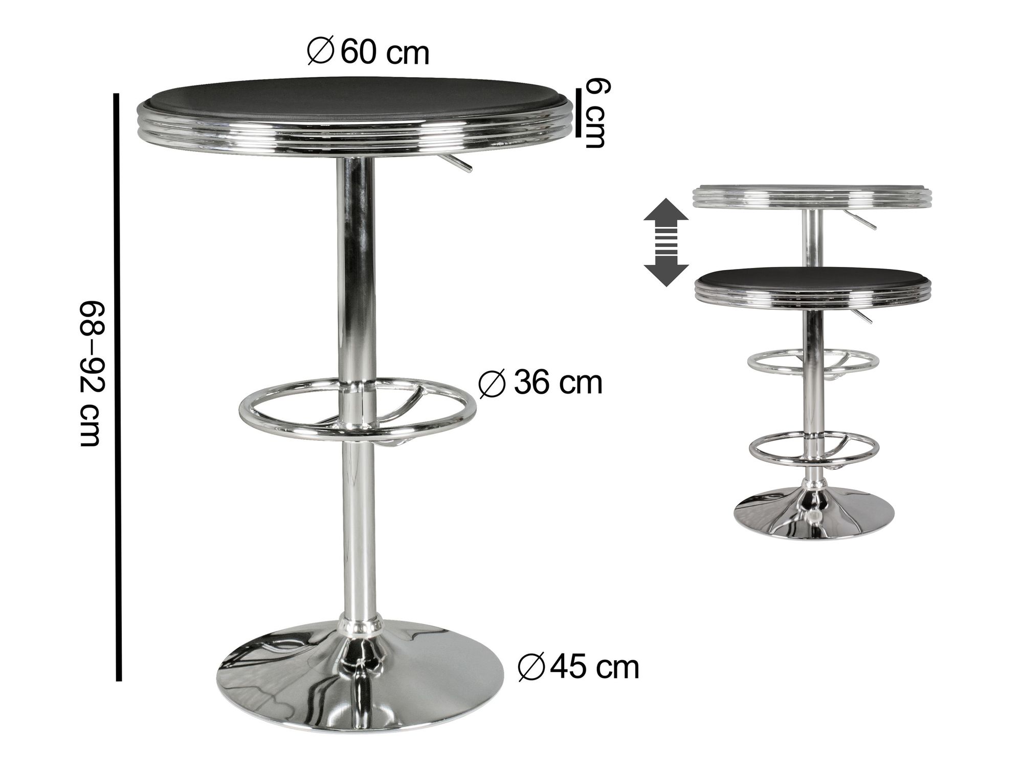 Bartisch Ø 60 cm American Diner Schwarz / Alu Design Bistrotisch Stehtisch rund – Ansicht 3