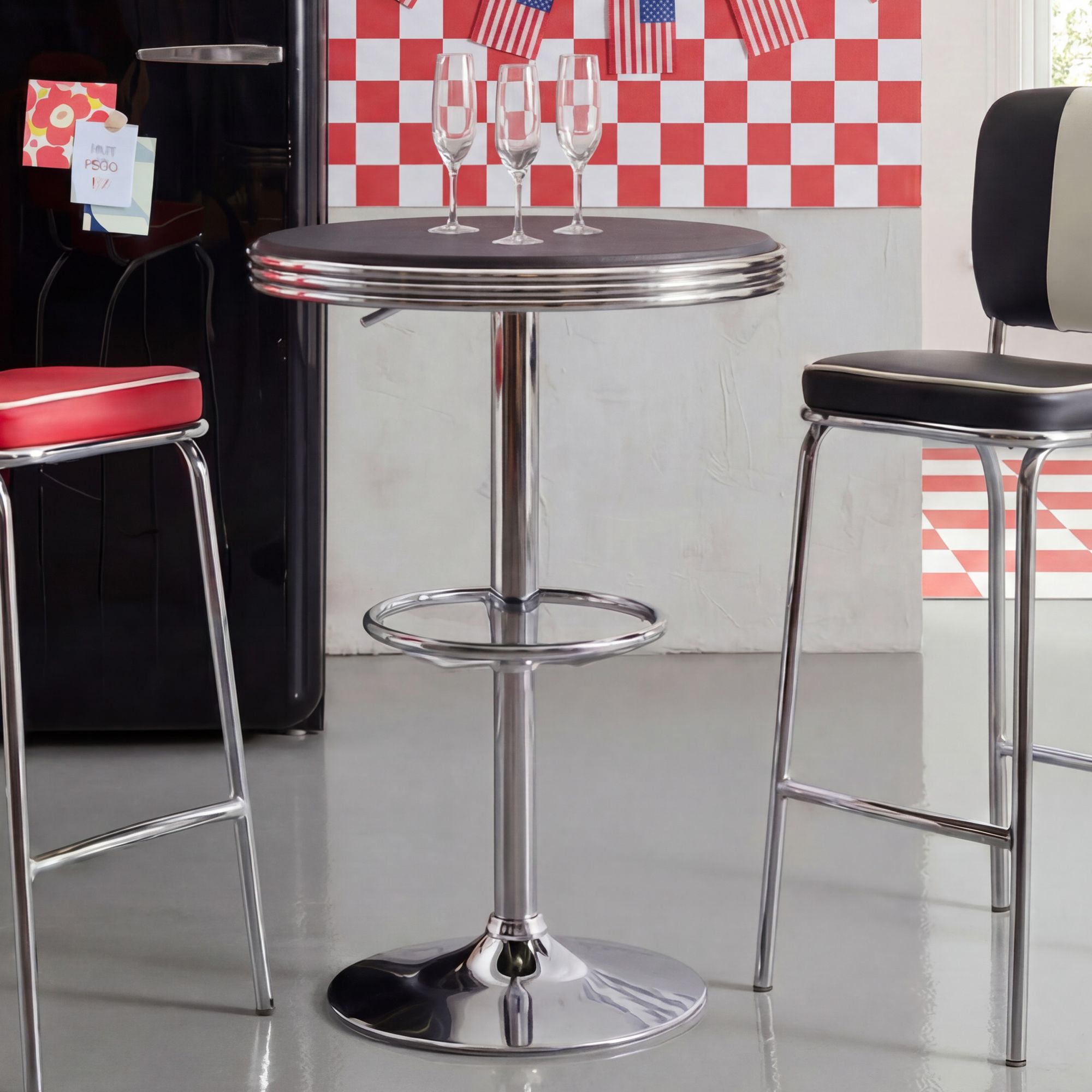 Bartisch Ø 60 cm American Diner Schwarz / Alu Design Bistrotisch Stehtisch rund – Ansicht 1