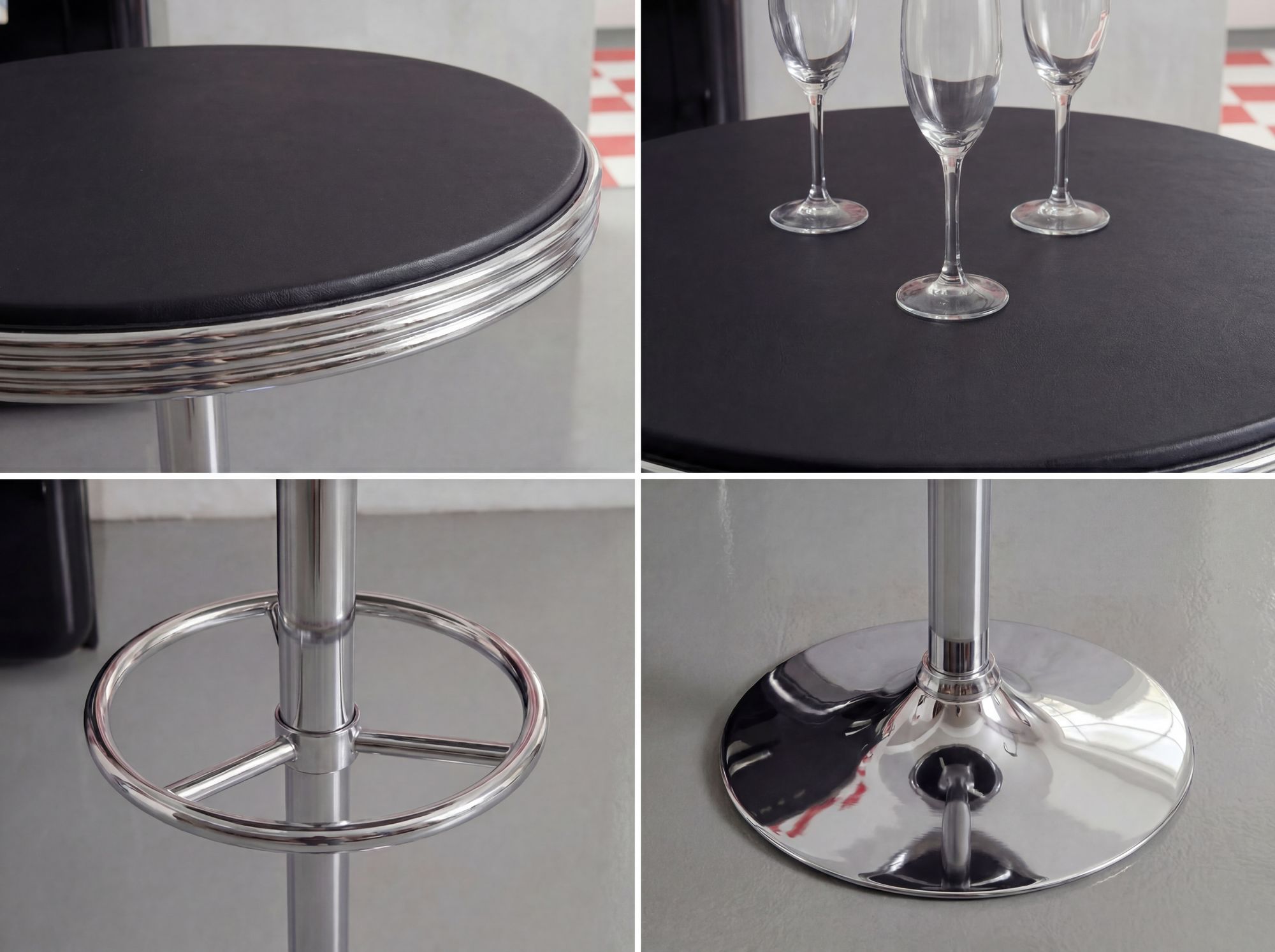 Bartisch Ø 60 cm American Diner Schwarz / Alu Design Bistrotisch Stehtisch rund – Ansicht 4