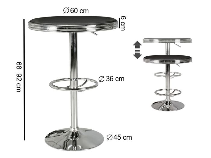 Bartisch Ø 60 cm American Diner Schwarz / Alu Design Bistrotisch Stehtisch rund – Maßzeichnung