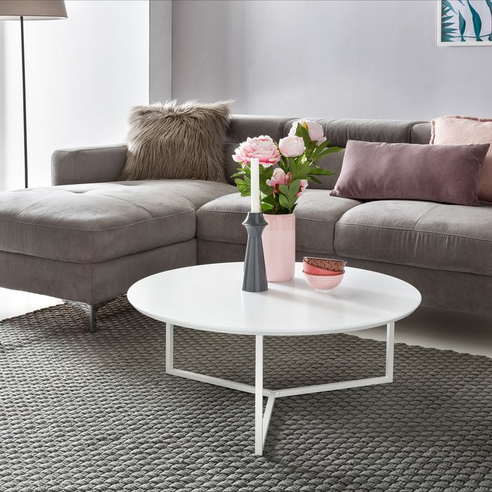 Couchtisch 80cm Rund Weiß Matt Design Wohnzimmertisch Sofa Beistell Tisch