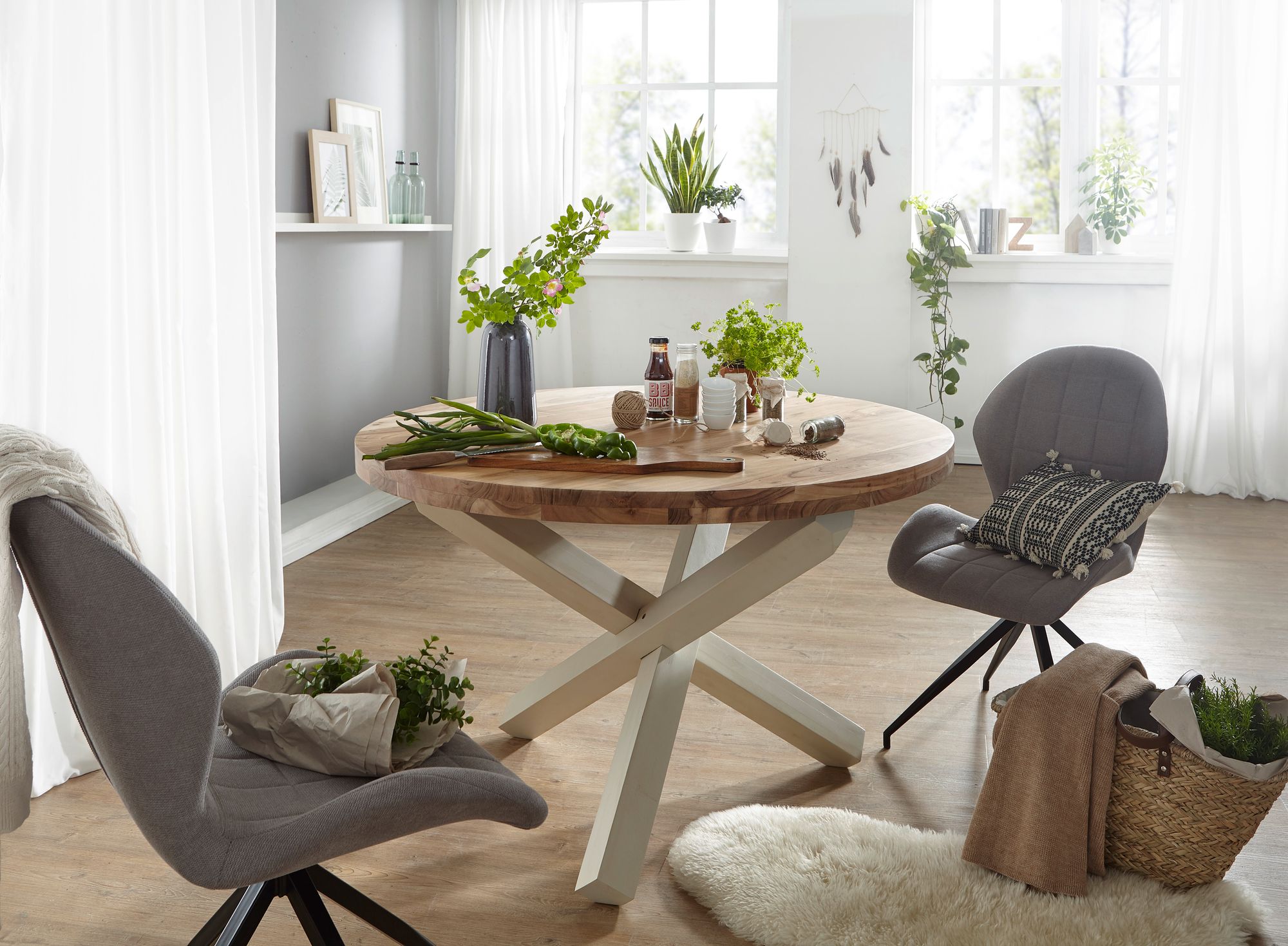 Esstisch rund Ø120cm Massivholz Design Esszimmertisch für 4 Personen Küchentisch – Ansicht 2