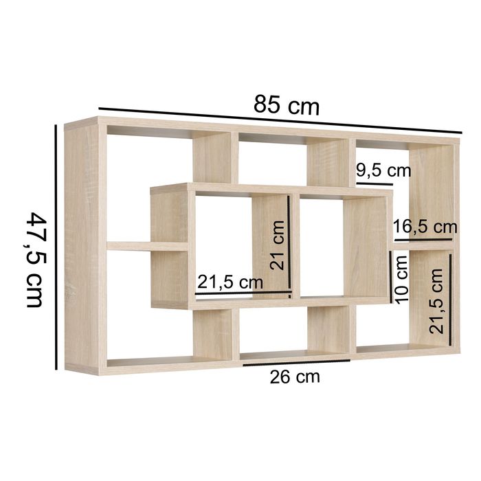 Wandregal PAOLA MDF-Holz Hängeregal Wandboard offen Holzregal Schweberegal eckig – Maßzeichnung
