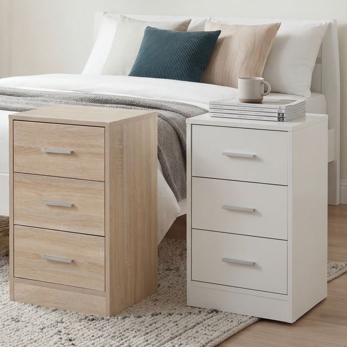 FineBuy Nachtkonsole Boxspringbett FOGGIA mit 3 Schubladen in Holz Modern, B x H x T: 37,5 x 68 x 35 cm, Design Nachtkästchen, Nako - Nachttisch Kommode, Nachtschrank