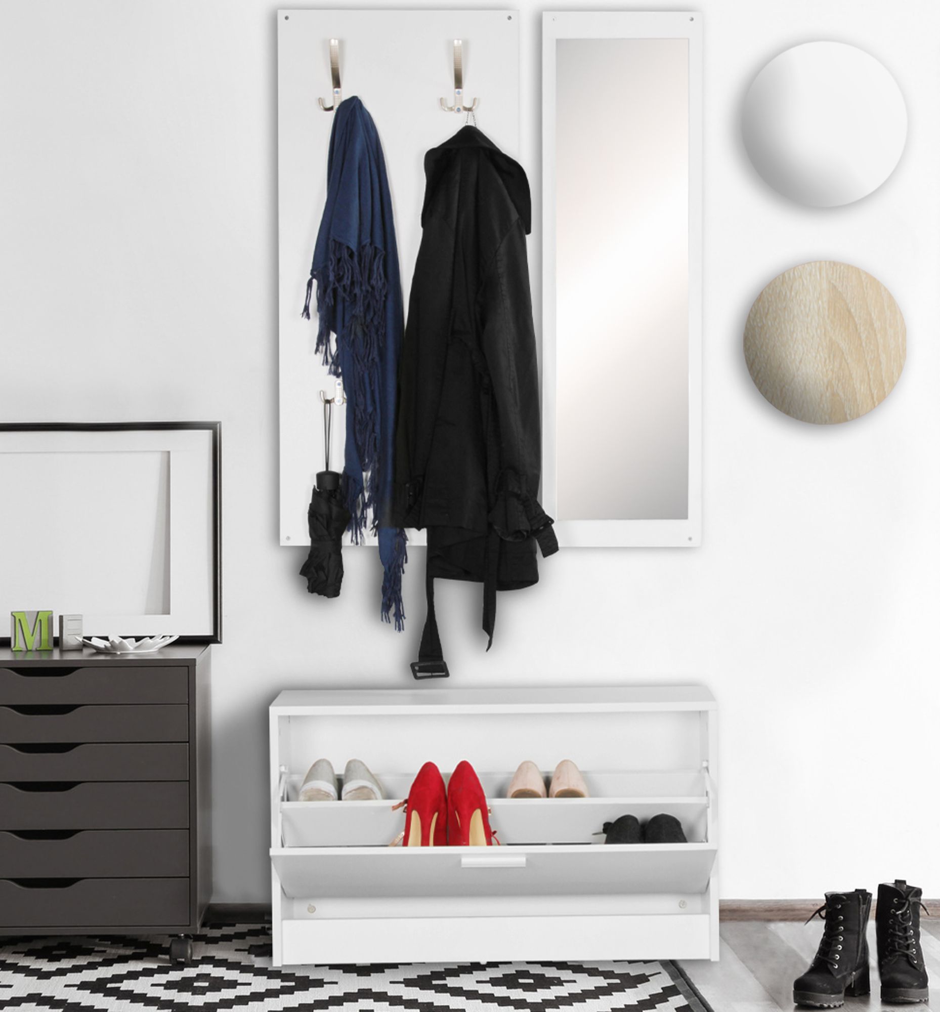 Garderobe Flurgarderobe Paneel Wandgarderobe Spiegel Komplett Set Kompakt Flur