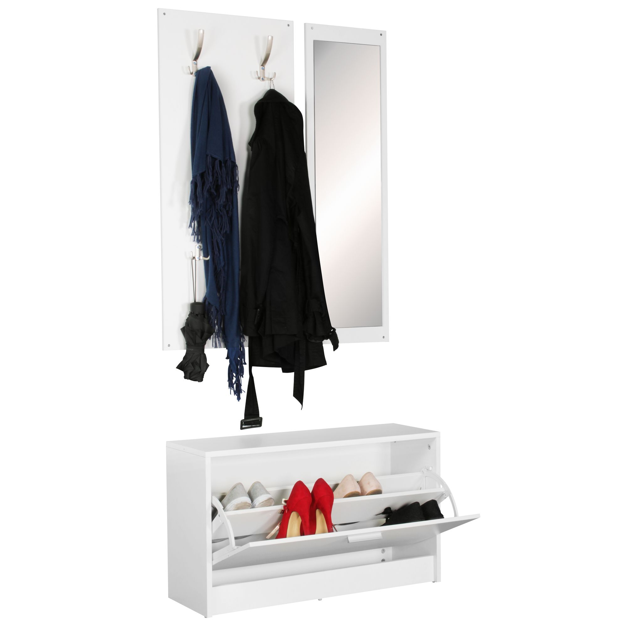 Garderobe Flurgarderobe Paneel Wandgarderobe Spiegel Komplett Set Kompakt Flur – Ansicht 5