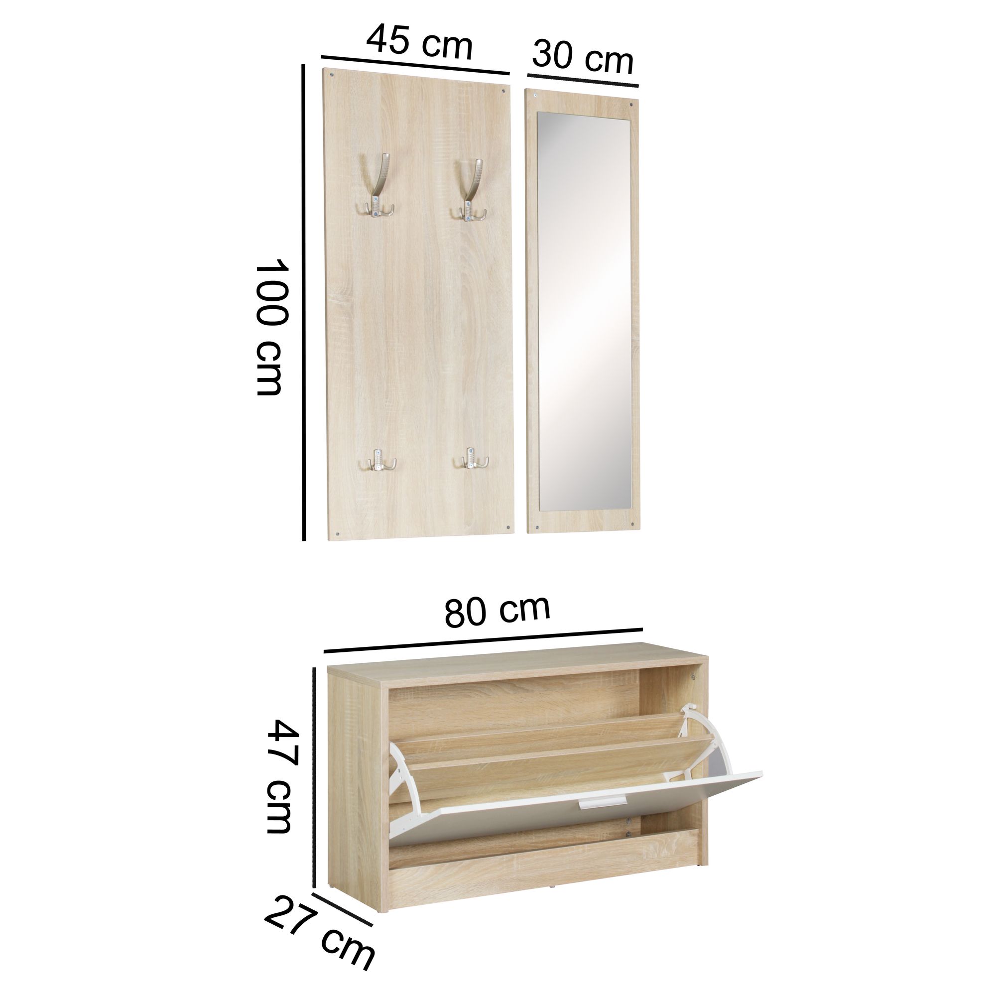 Garderobe Flurgarderobe Paneel Wandgarderobe Spiegel Komplett Set Kompakt Flur – Ansicht 2