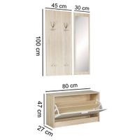 Garderobe Flurgarderobe Paneel Wandgarderobe Spiegel Komplett Set Kompakt Flur – Ansicht 2