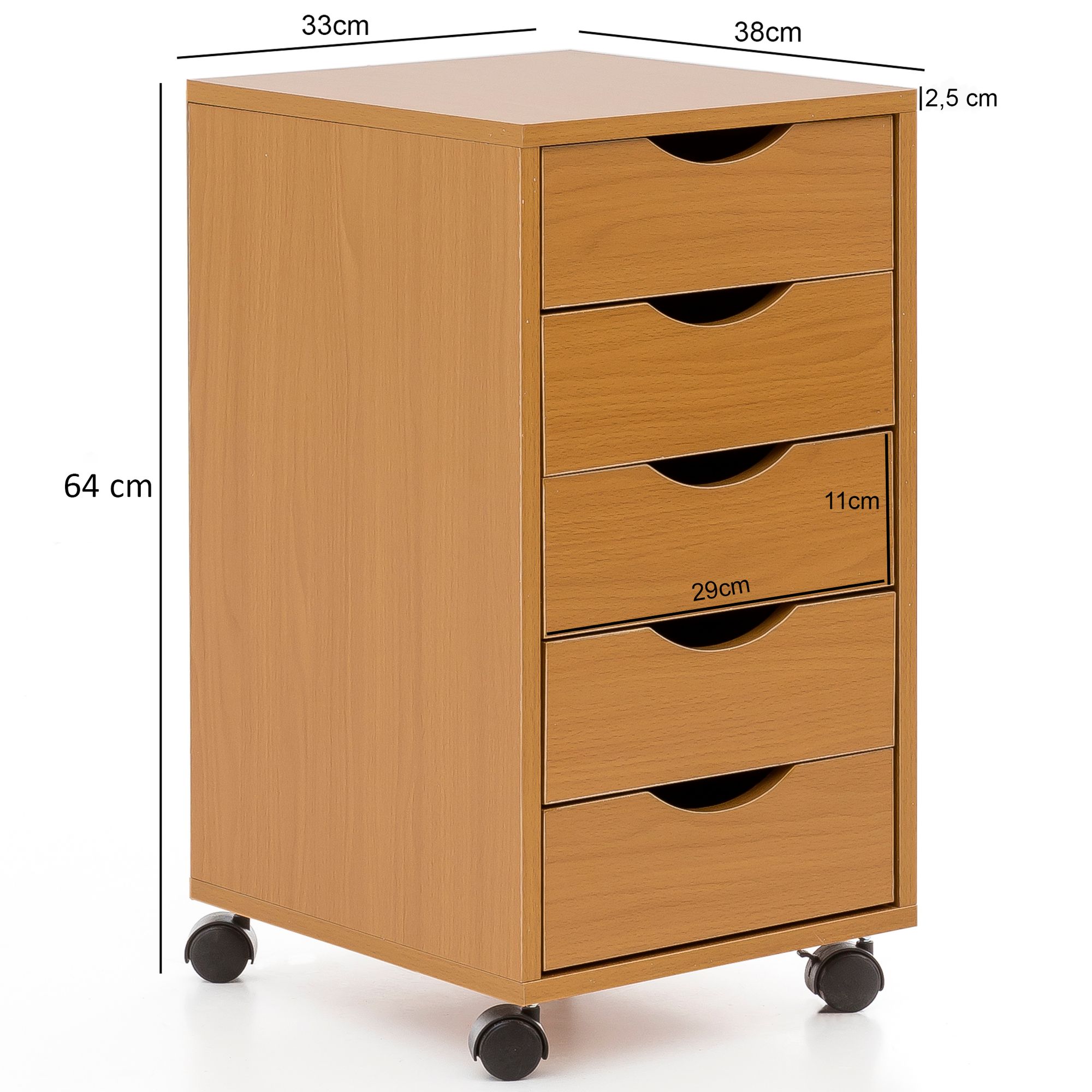 Rollcontainer 5 Schubladen Kinder Standcontainer Bürocontainer Schreibtisch – Ansicht 3