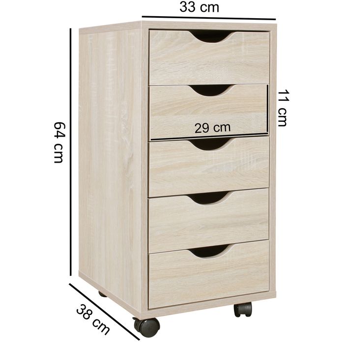 Rollcontainer 5 Schubladen Kinder Standcontainer Bürocontainer Schreibtisch – Maßzeichnung