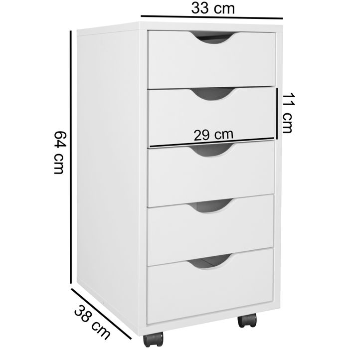 Rollcontainer 5 Schubladen Kinder Standcontainer Bürocontainer Schreibtisch – Maßzeichnung