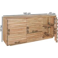 Massivholz Sideboard 160 Akazie Natur Kommode mit 2 Türen & 3 Schubladen Design Front – Ansicht 3
